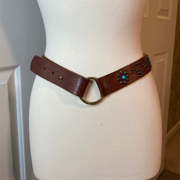 Old Navy Brown Leather Turquoise Studded Belt in EUC - Picture 1 of 8
